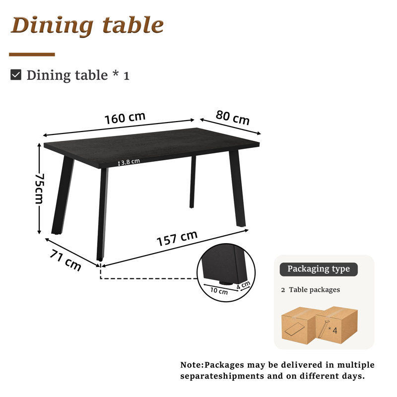 Metal Base Dining Table, Black Oak/Black