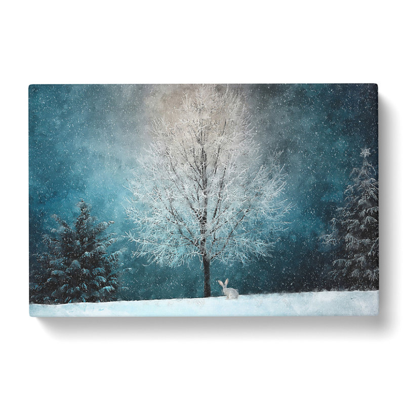 Hare in a Winter Forest - Wrapped Canvas Painting Print, 60cm H x 91cm W x 3cm D