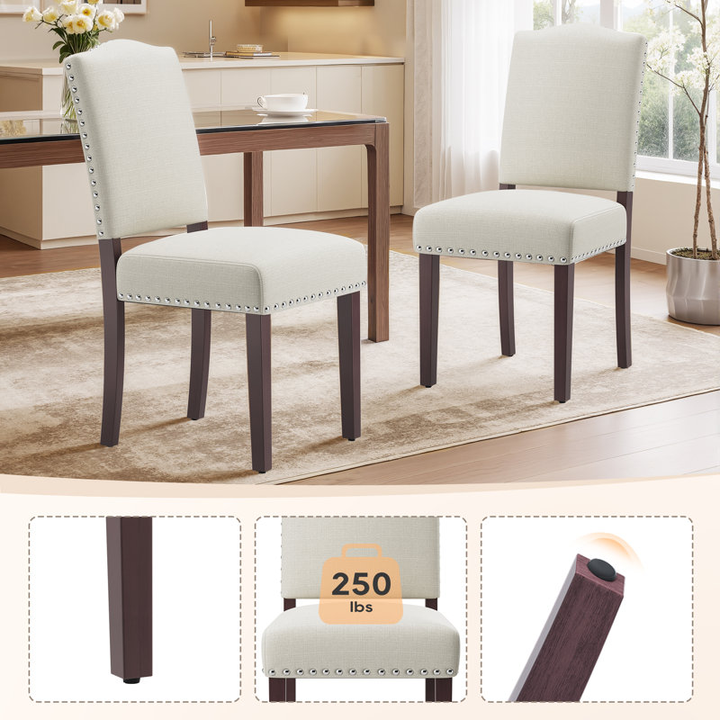  Chaises de salle à manger rembourrées Parsons, chaise d'appoint en lin, Beige