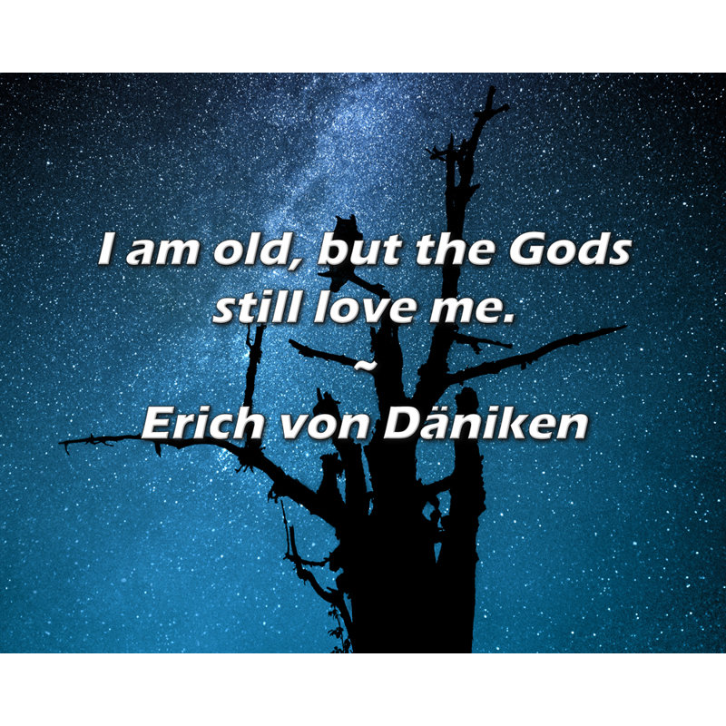 Erich von Däniken Quote: I am old, but the Gods still love me., 20" H x 24" W