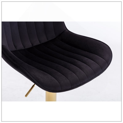 Repose-pieds chromé et base pivotante en velours à hauteur réglable et tabouret de bar simple doré, ensemble de 2, noir