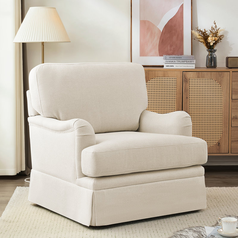 Madelina 32.7" W Swivel Armchair with Round Arms , Beige