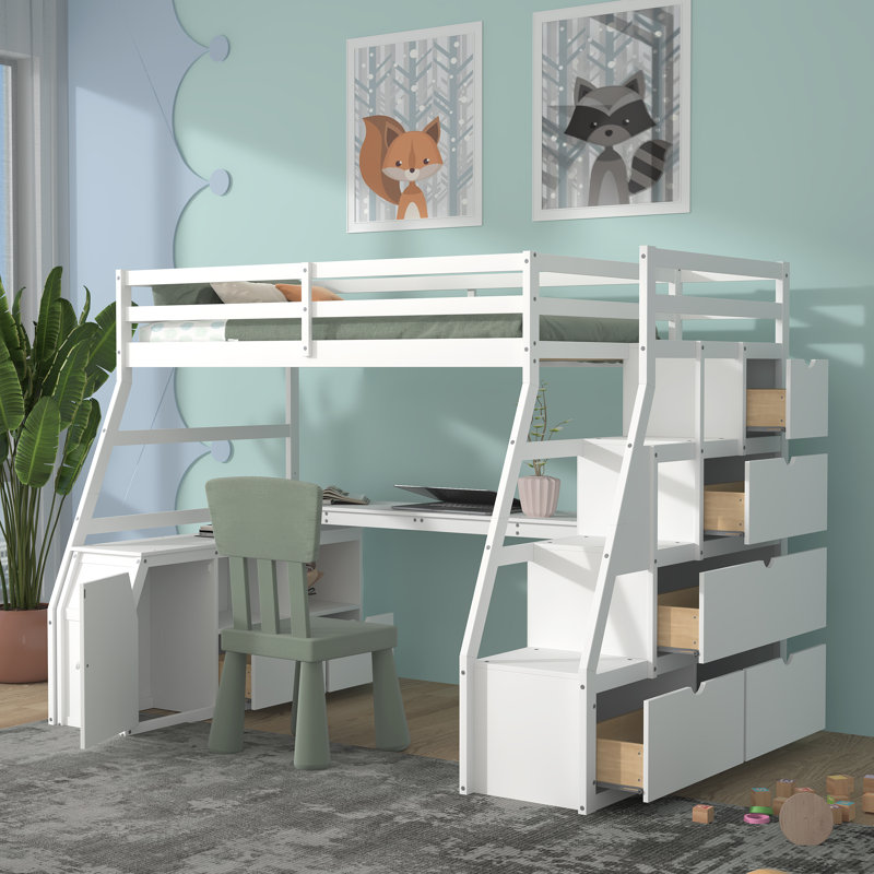 Lit mezzanine simple avec tiroirs Graettter, Blanc