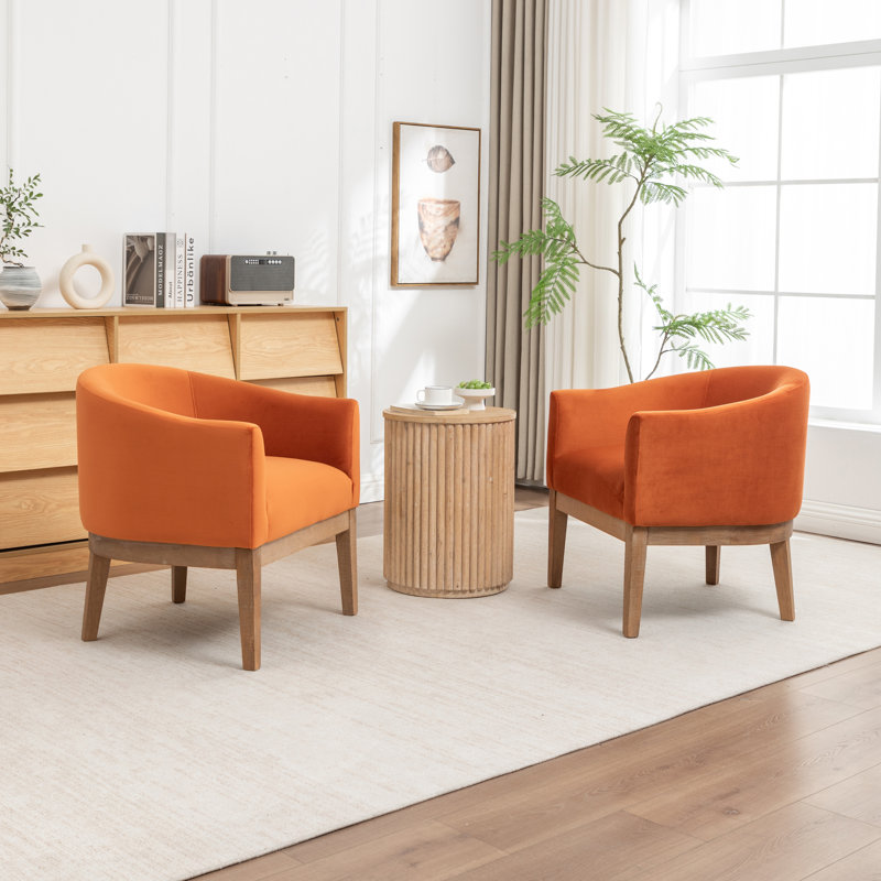 Fauteuil avec pieds en bois massif, Orange