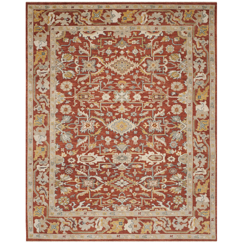 Sultanabad Ampang Hand Knotted Wool/Cotton Rust Area Rug, Rectangle 8' x 10'