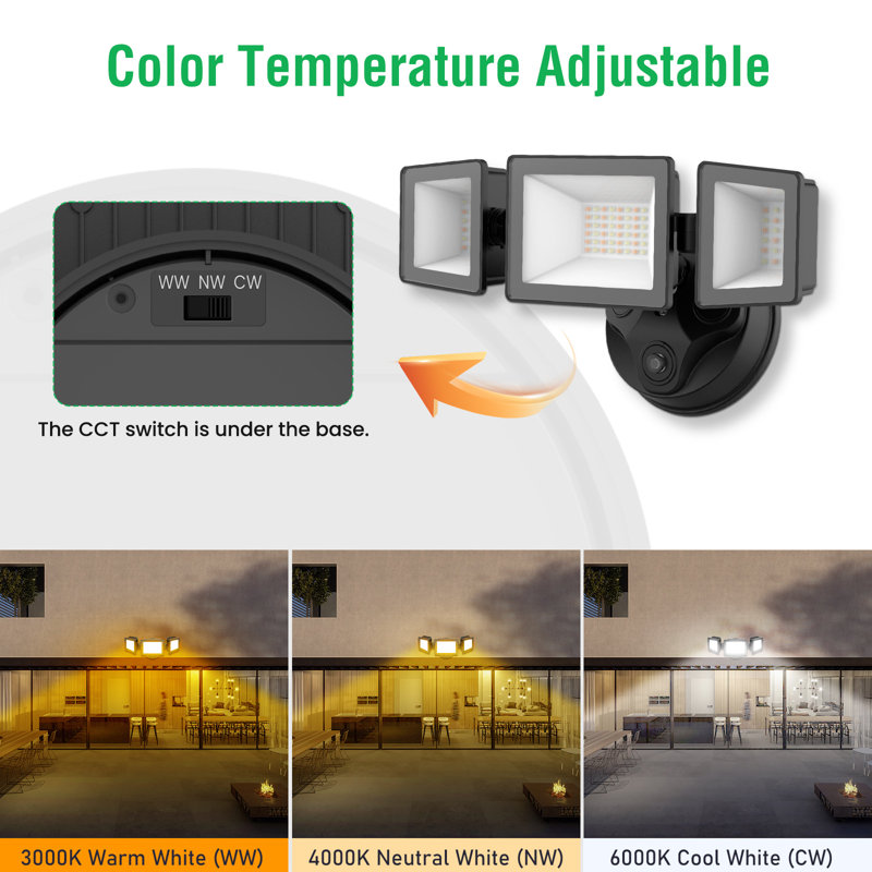 Black Adjustable Triple Head LED Outdoor Security Flood Light