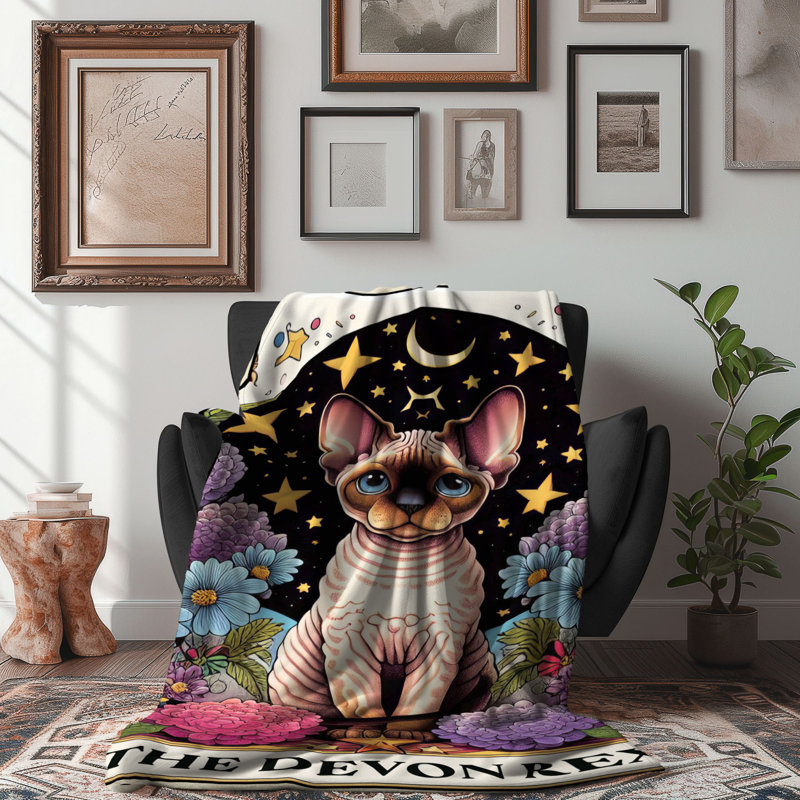 The Devon Rex Tarot Card - 1 Piece Premium Sherpa Throw Blanket, 60" W x 80" L