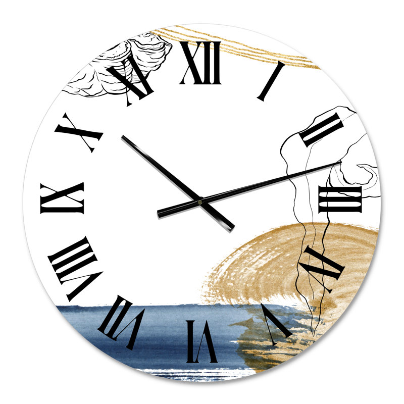 Classic Classic Blue Abstract Golden Marine Shell - Horloge murale de ferme, Petit