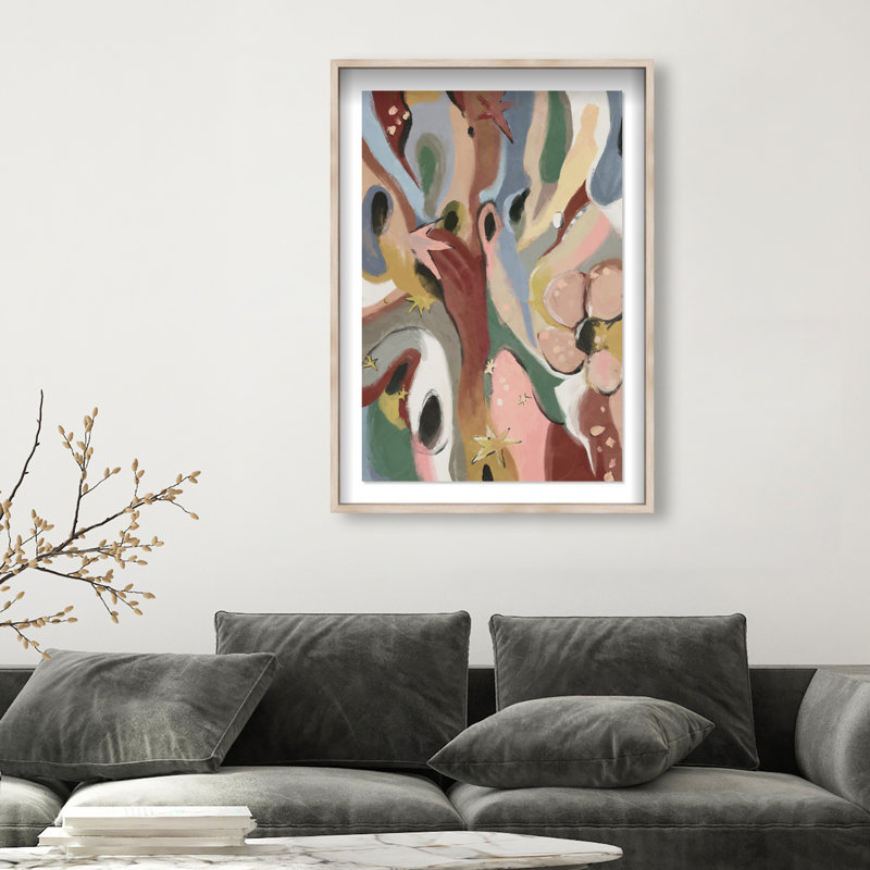 Modern Folk I Shadowbox Abstract Print by Oliver Gal, Black Frame, 10 x 15, Natural Oak Shadowbox, 31.5"H x 46.5"W