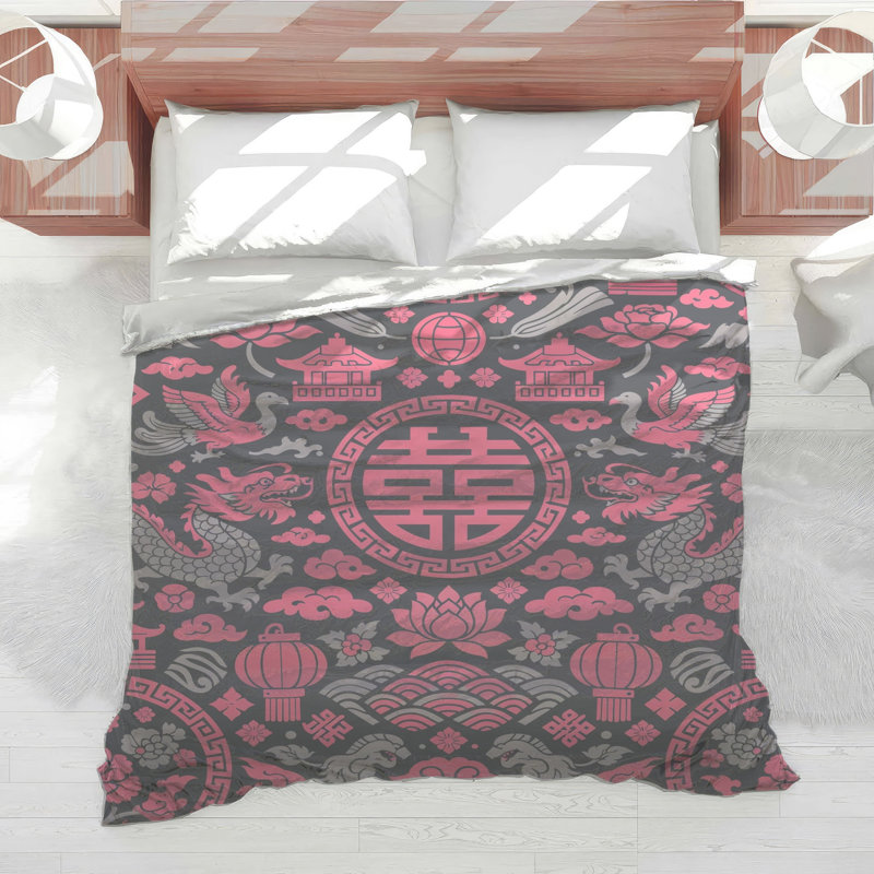 Édredon rose à motif asiatique, Twin Extra Long