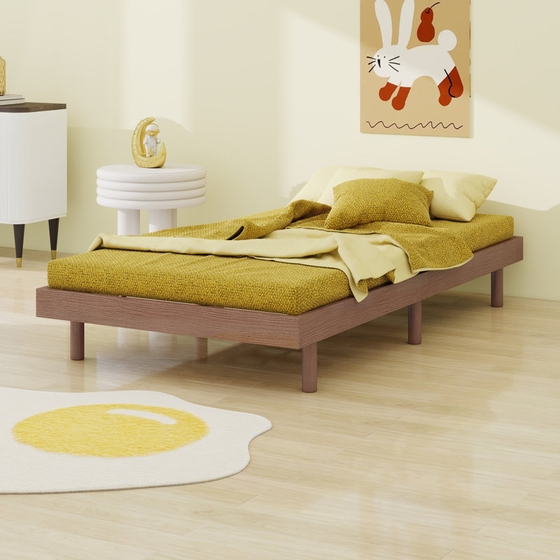 Base de lit plateforme flottante de conception moderne, Noyer, Lit simple