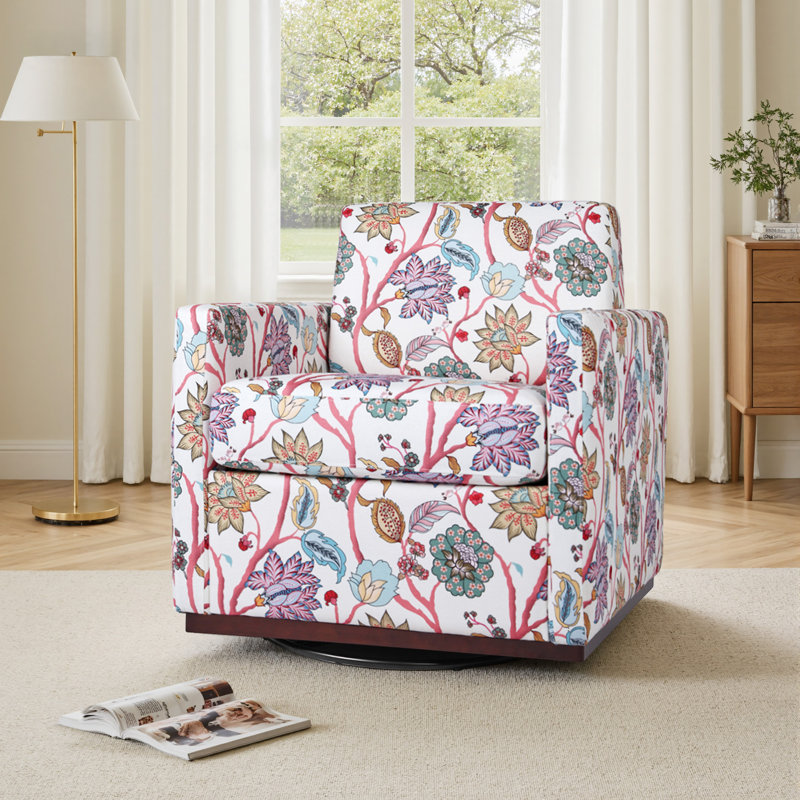 Upholstered Swivel Armchair, Bright Floral Cotton Blend