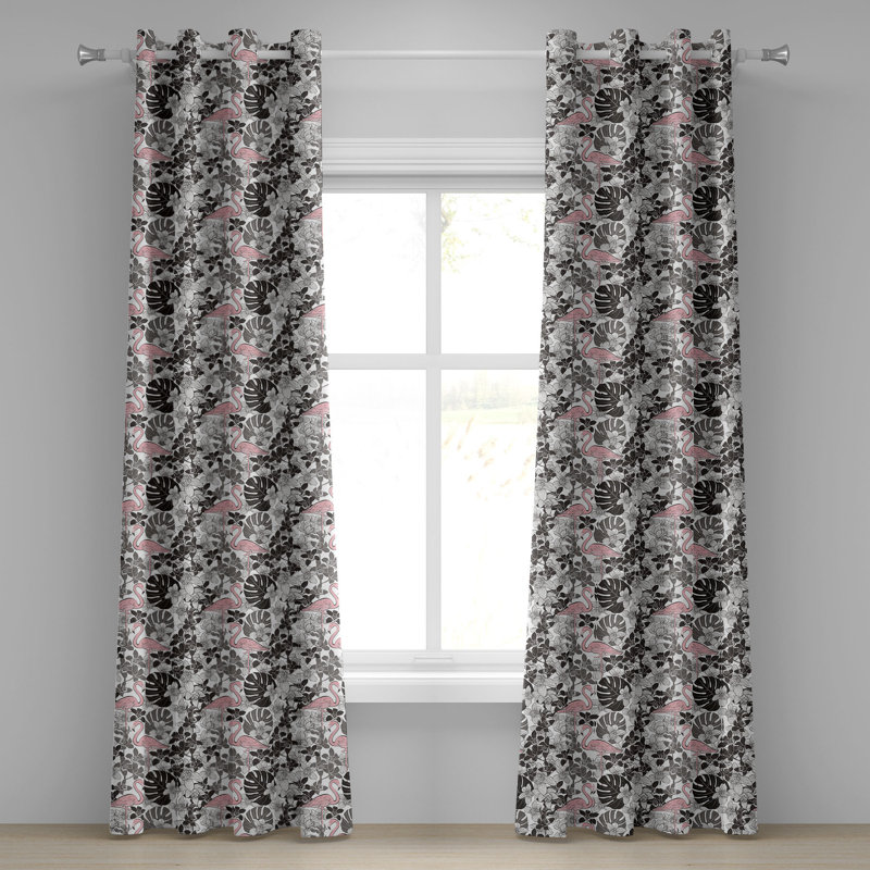 Rideau à œillets décoratif à 2 panneaux East Urban Home Flamingo, 50 po x 72 po, corail noir et gris, L 50 po x L 108 po