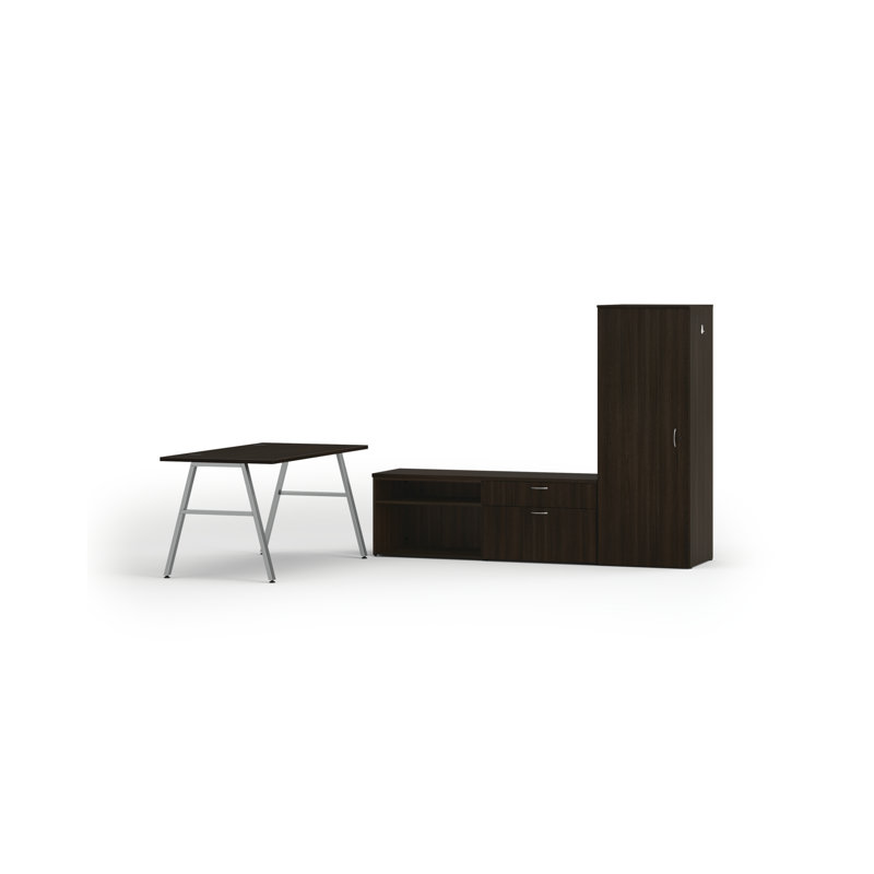 Bureau Mod avec pieds A et rangement personnel, Chêne Java / argent