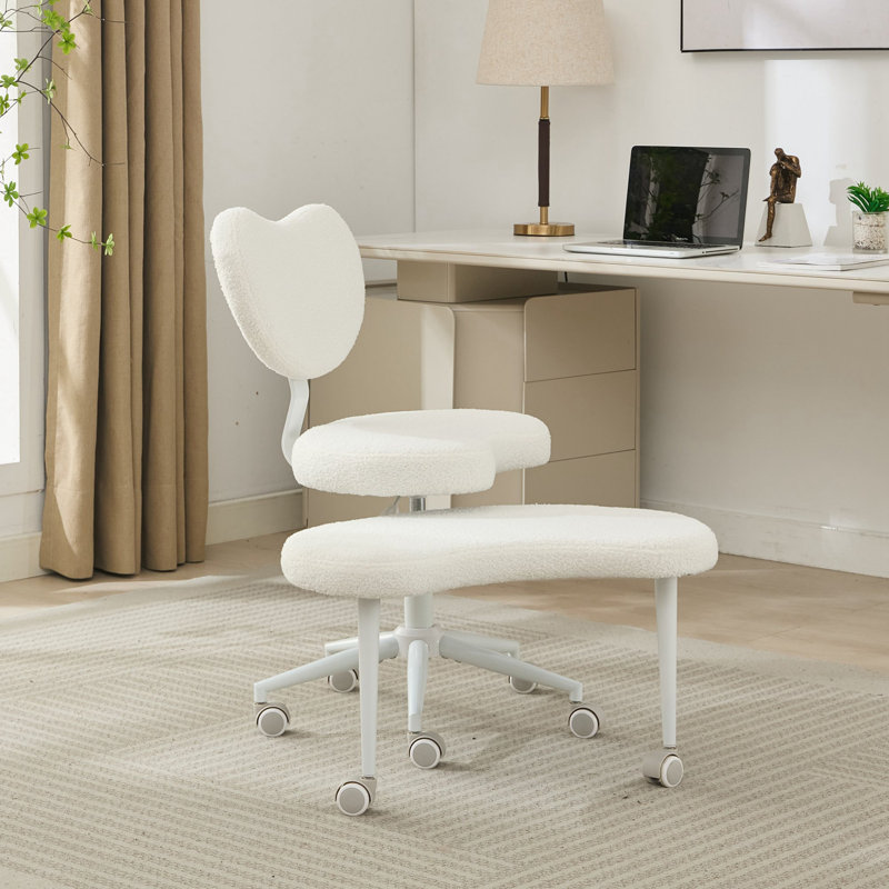 Chaise de bureau avec support lombaire et tabouret réglable, Ivoire ivoire