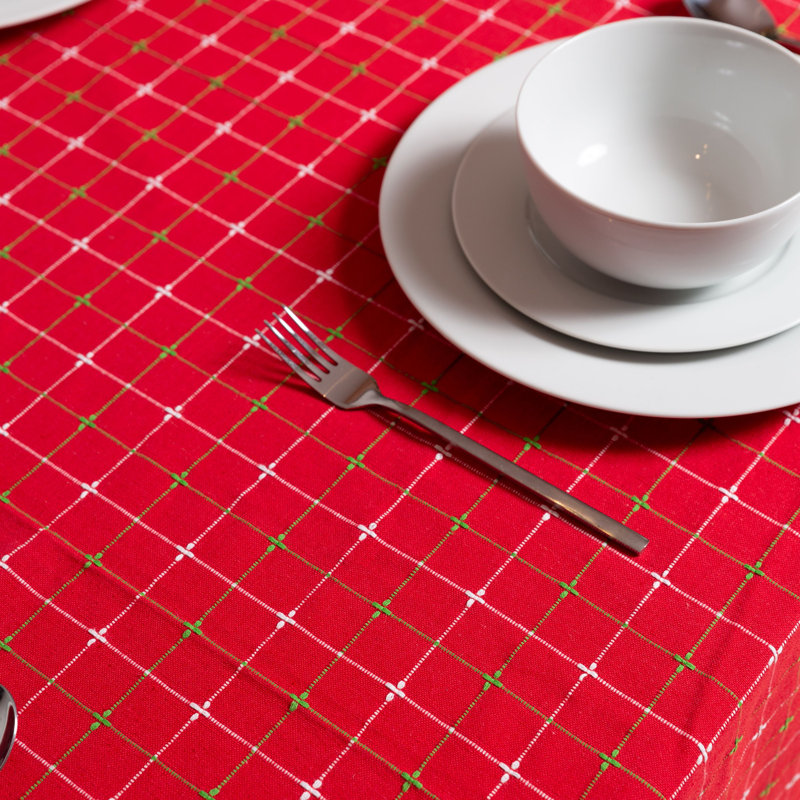 Demers Geometric 100% Cotton Christmas Tablecloth, Red, 60" L x 104" W