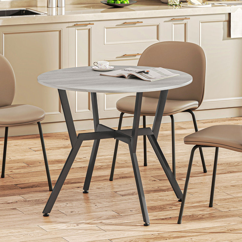 Lamberto Round Metal Base Dining Table, Grey Wood