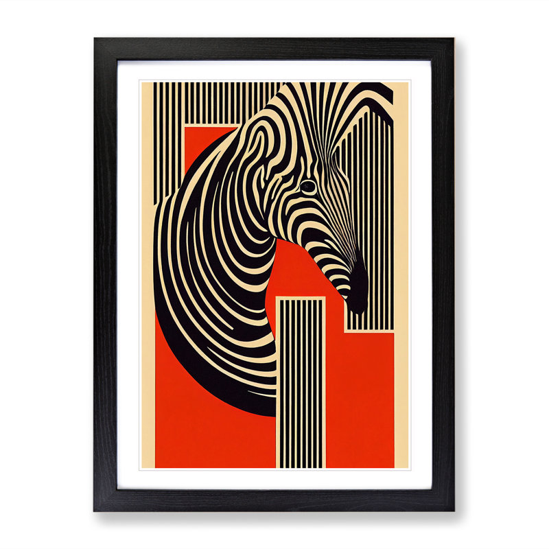 XV1022-776X Art Deco Zebra - Single Picture Frame Print, Black, 64cm H x 46cm W
