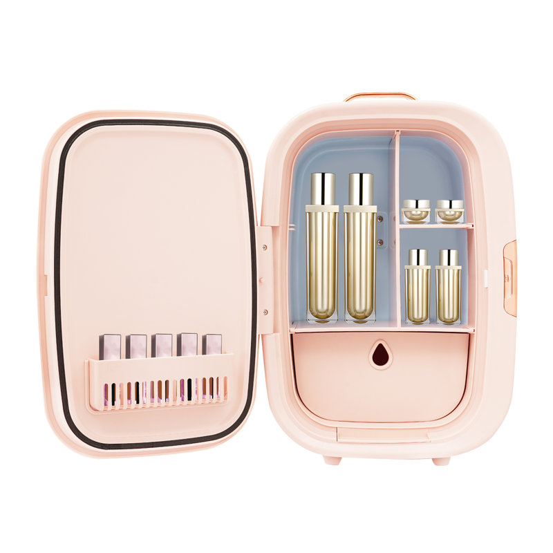 Cosmetic Refrigerator LED Light 3 Adjustable Brightness Makeup Refrigerator Tabletop Skincare Refrigerator, Pink