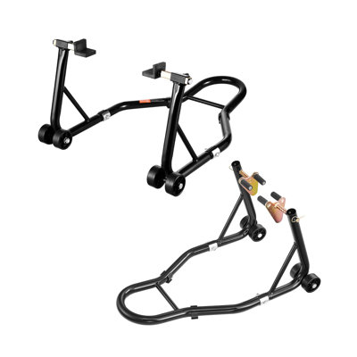 Motorcycle Stand Lift, 1100lbs Capacity Front Rear Combo Stand Lift, Front Wheel Dual-Fork Stand, Rear U+L Fork Swingarm Spool Stand, for Most Yamaha Honda Kawasaki Suzuki Motorcycles, Black