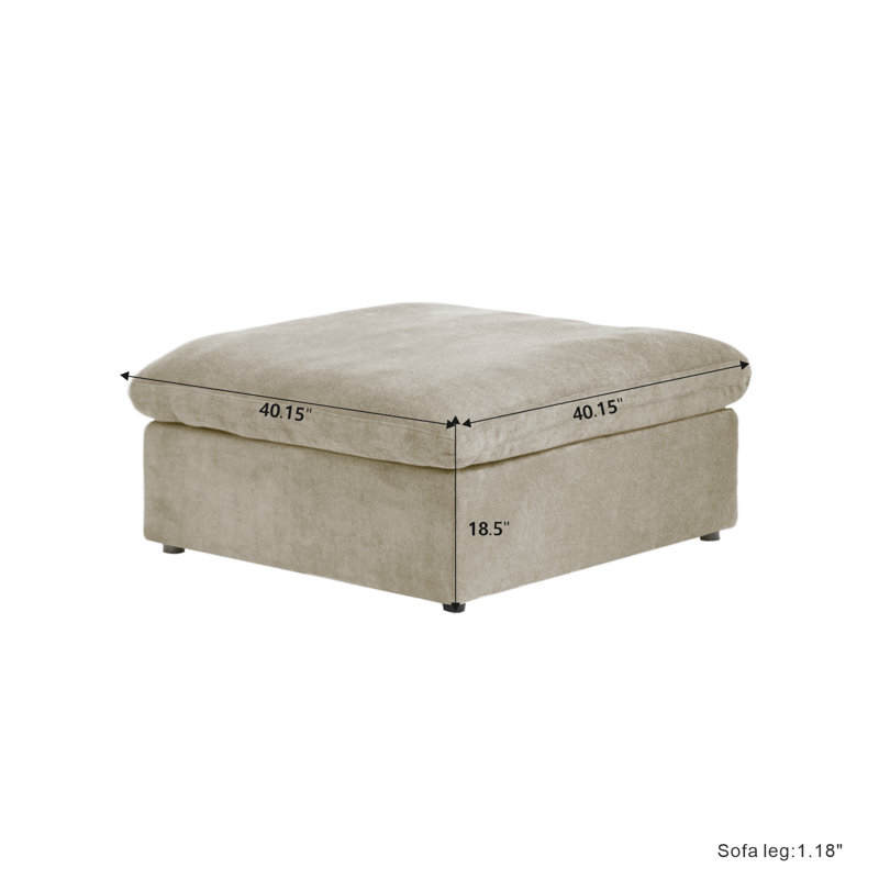 Kenda 40.15" Upholstered Slipcovered Ottoman, Khaki