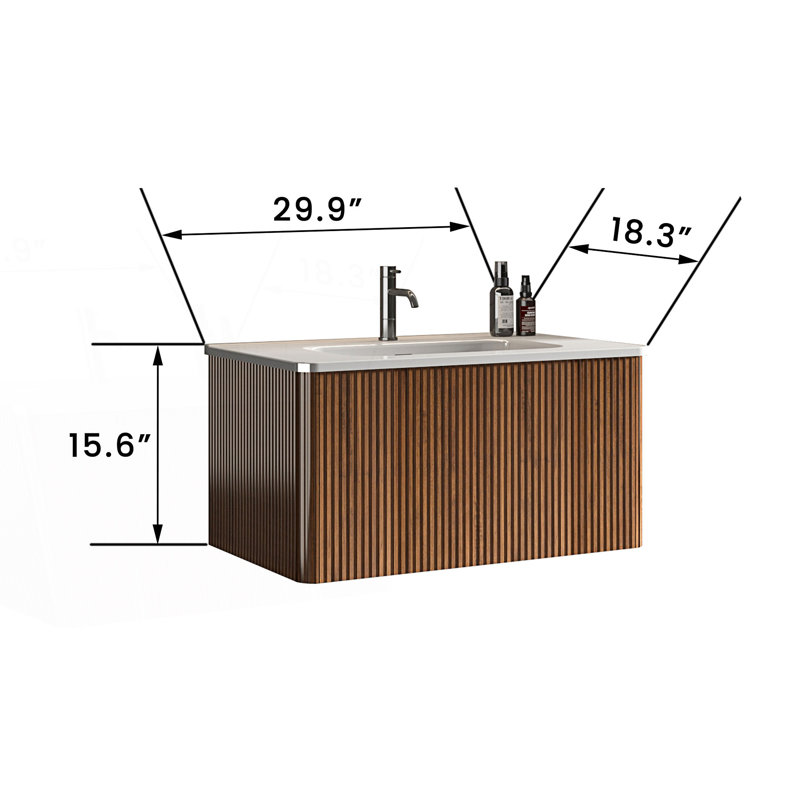 Bathroom Vanity With Ceramic Sink, Wall Mounted Bathroom Vanity, 30"