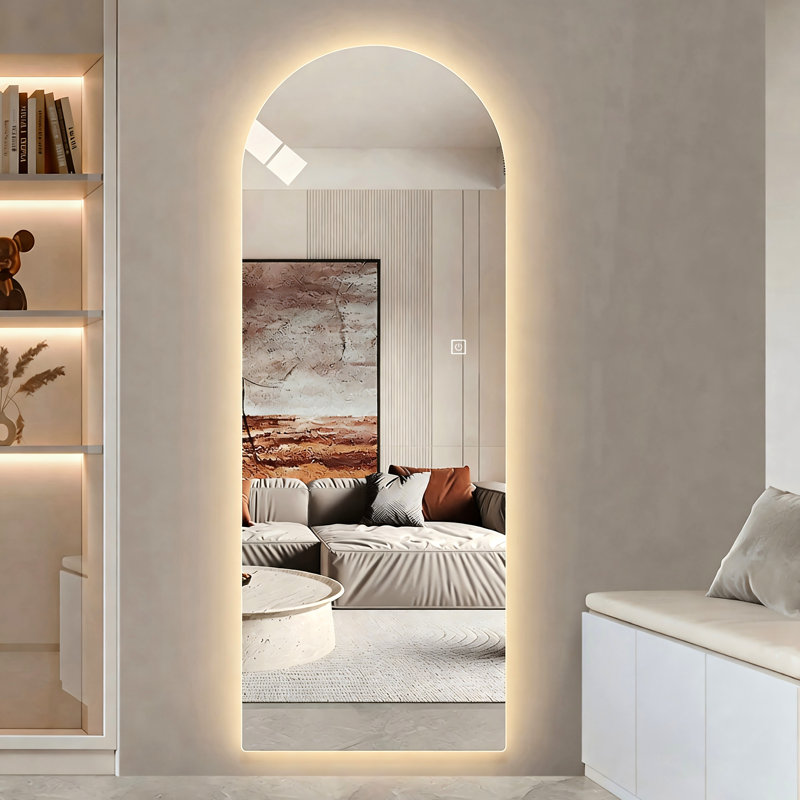Miroir à DEL pleine longueur 65 po x 21 po avec 3 températures de couleur, support incassable, pour habiller le mur à gradation lisse, conception symétrique, entrées idéales