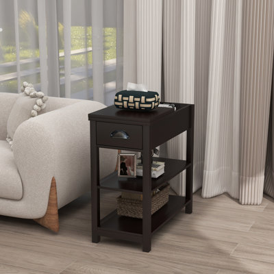 Table de rangement étroite avec tiroirs et tablette, esthétique rétro pour les espaces de vie, matériau, haute stabilité, assemblage facile dans les chambres à coucher, salles d'étude