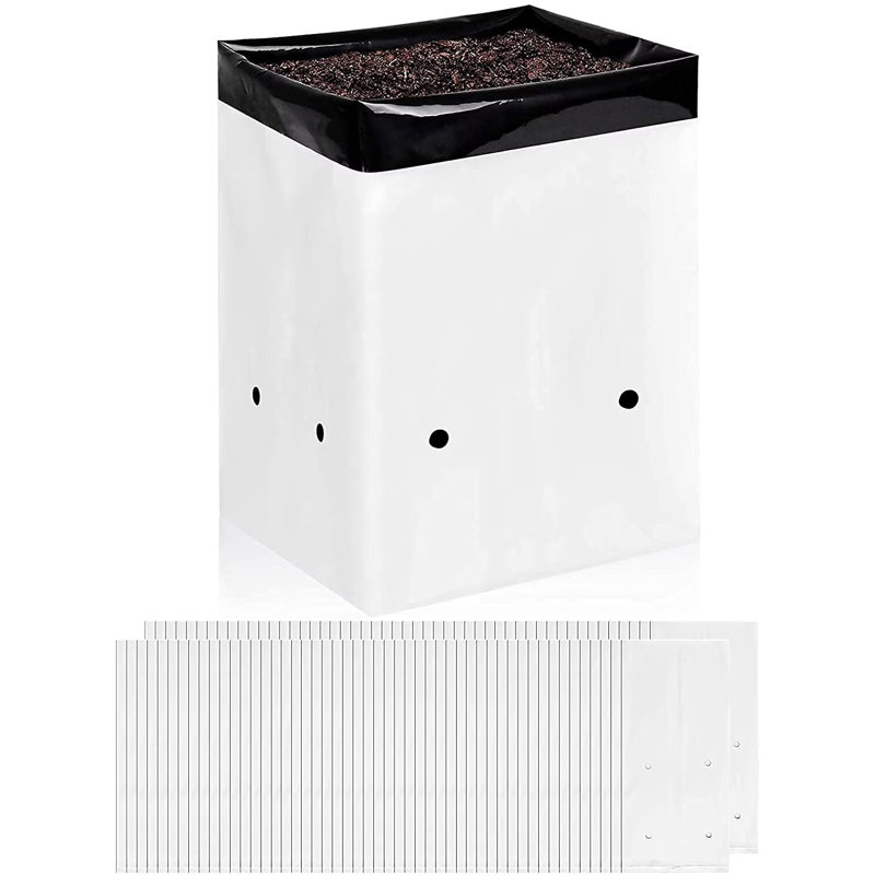 Paquet de 100 sacs de culture noirs et blancs pour pépinières pour plantes, semis et ramassage, forme carrée