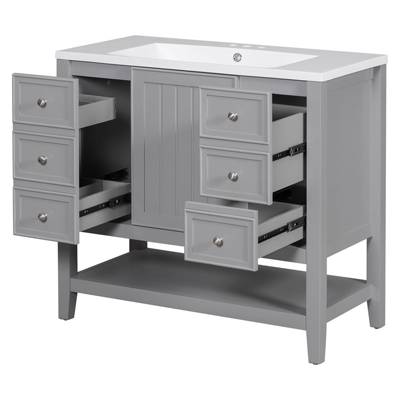 Meuble-lavabo simple 36 po avec plateau Rhoanne, Gris