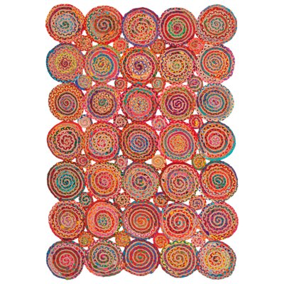 Rectangle Hutson Geometric Handwoven Jute Area Rug in Orange/Red/Green -  East Urban Home, 4D96EFF9DAAC4434896E12E938B57F79