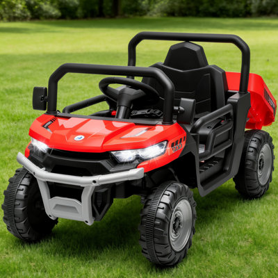 12V Kids Ride-On UTV Car with Remote Control, Electric Dump Bed, LED Lights, Bluetooth Music & Off-Road Wheels – Red