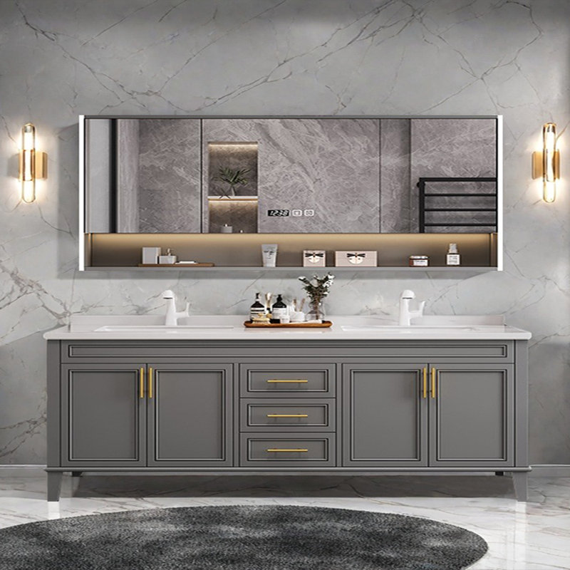 Simple modern French style bathroom cabinet, 32.28'' H x 78.74'' W x 21.65'' D, Dark Gray