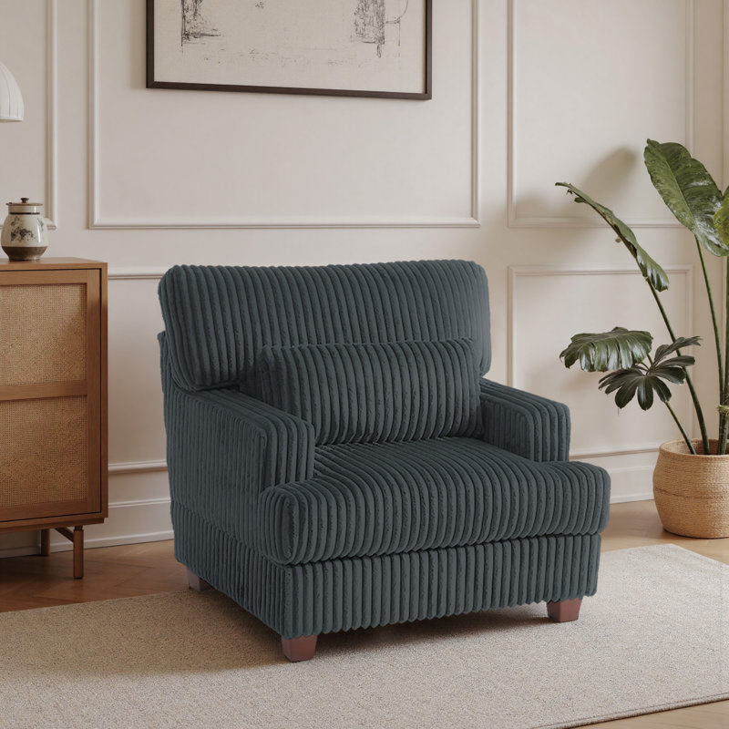Ermia 92Cm Wide Modern Armchair with Solid Wood Legs, Dark Grey