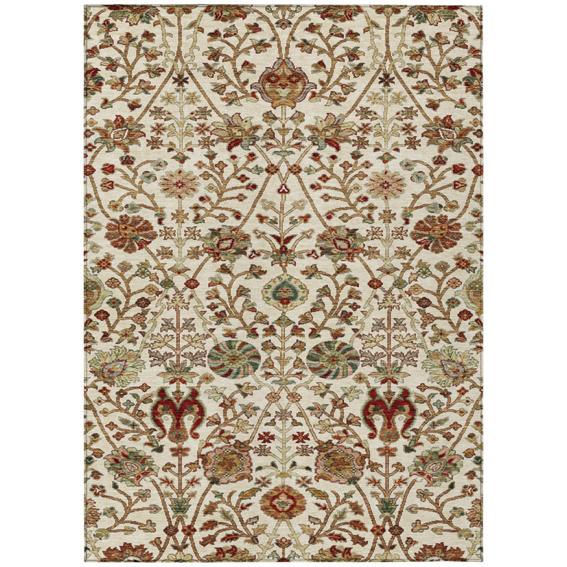Tapis extérieur lavable floral brun et rouge ivoire 3 pi x 5 pi