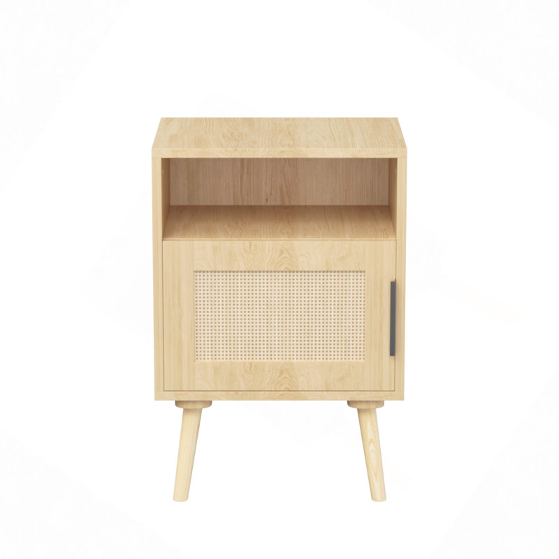 Table de chevet en rotin de 22,83 po de hauteur, table d'appoint avec tablette ouverte, table de chevet décorative avec pieds en bois massif pour chambre à coucher, dortoir