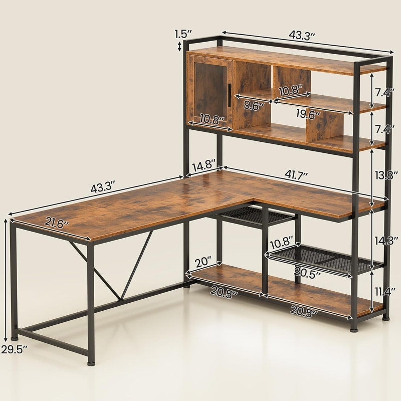 Shellsburg Modular L-Shaped Steel Computer Desk, Rustic Brown/Black