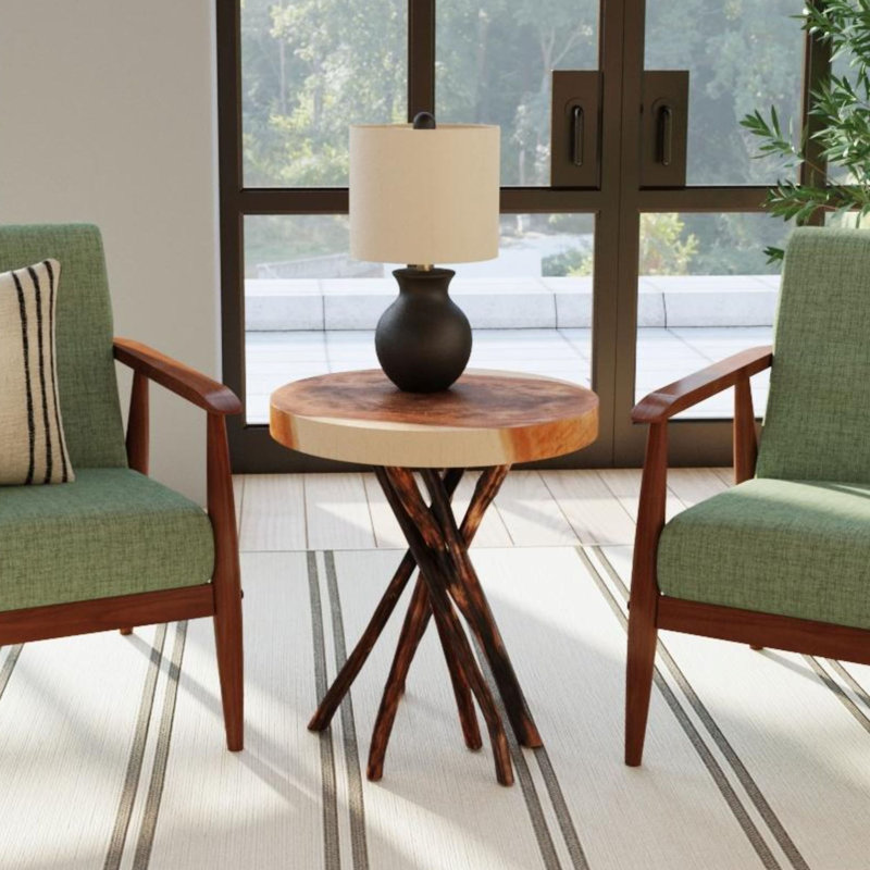 Table de bout à piédestal en bois massif Selah, Naturel, H 22 po x l 20 po x P 20 po
