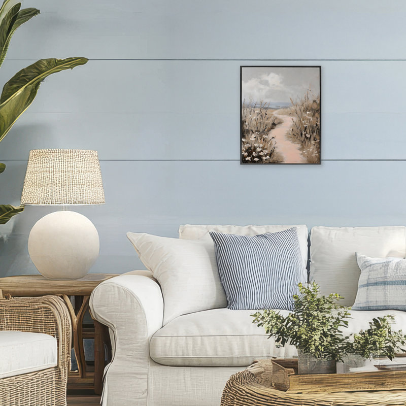 «Blush Coastal Path», estampe numérique, design par Franklyn Gregory, H 14 po x l 11 po, Giclée encadrée noir minuit