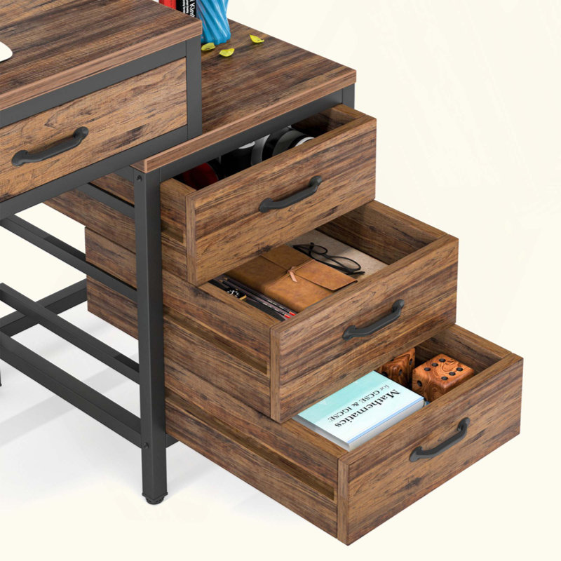 Bureau réversible de 51 po de largeur avec tiroirs, Brun / noir