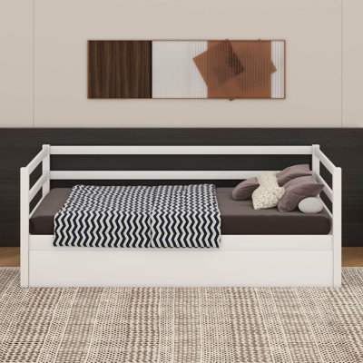 Lit de jour simple avec lit gigogne, base de lit en bois de pin avec tête de lit