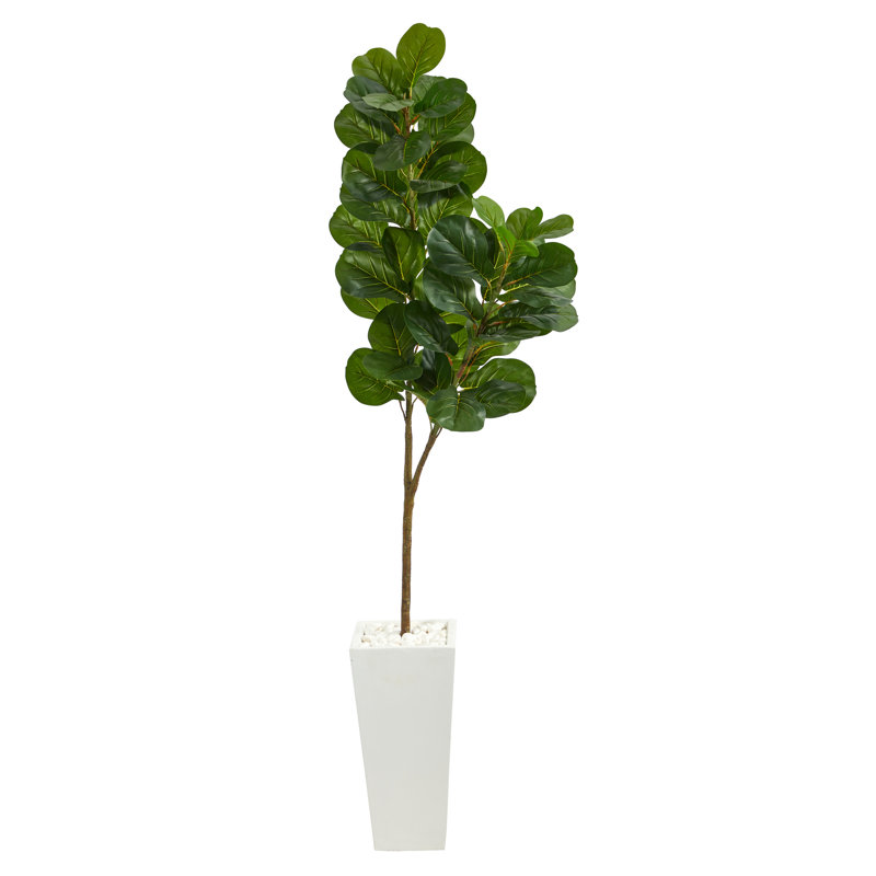 Figuier artificiel en pot, H 72 po x l 21 po x P 16 po, Blanc