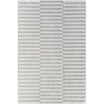 Evett rayé tissé à la main recyclé P.E.T. Tapis argent clair / ardoise pâle