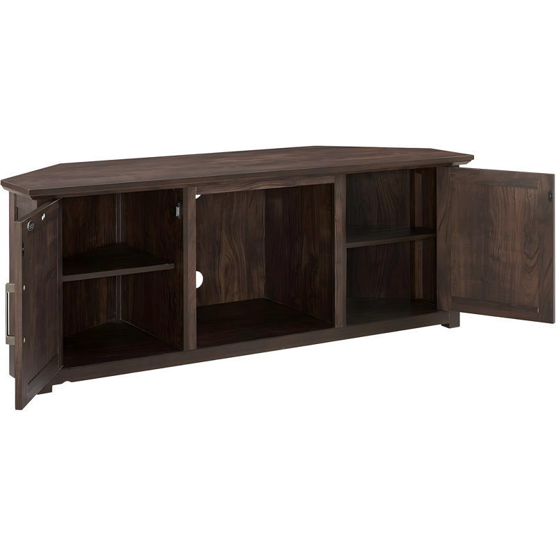 Camden Corner TV Stand For Large Tvs, Entertainment Centre With Adjustable Shelves And Cable Management, Rustic Dark Walnut Design
