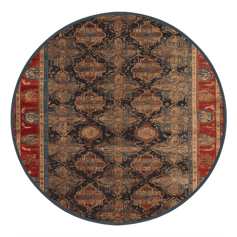 Tapis art déco brun lavable à la machine, Rond 4 pi
