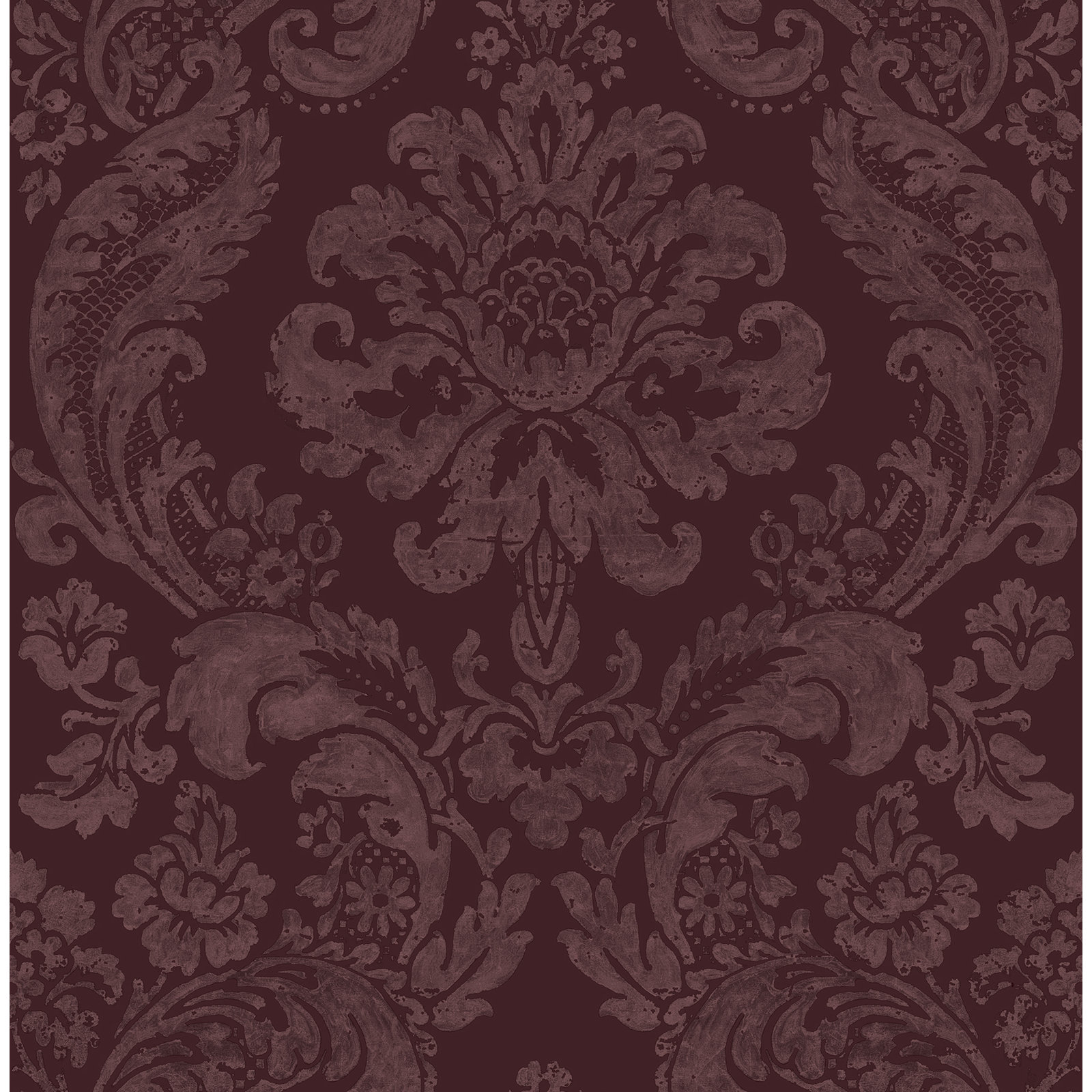 Melvin Damask Wallpaper, Merlot