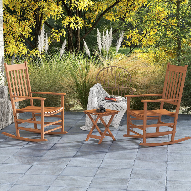 Chaise berçante d'extérieur 2 pièces avec table d'appoint, patio en bois tranquille, haut dossier, capacité de 352 lb, pour jardin, balcon, terrasse, 2 chaises berçantes éblouissantes et supportant