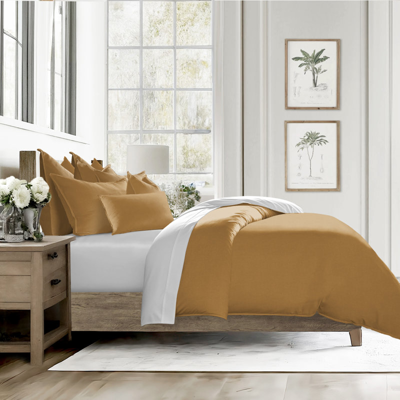 Elsie Linen Look Coverlet 8 Piece Designer Set, Cal. King Coverlet/Bedspread + 7 Additional Pieces, Gold