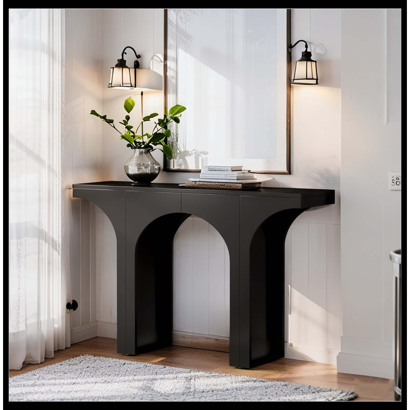 47" Console Table, Wooden Entryway Table Sofa Table With Arch Base