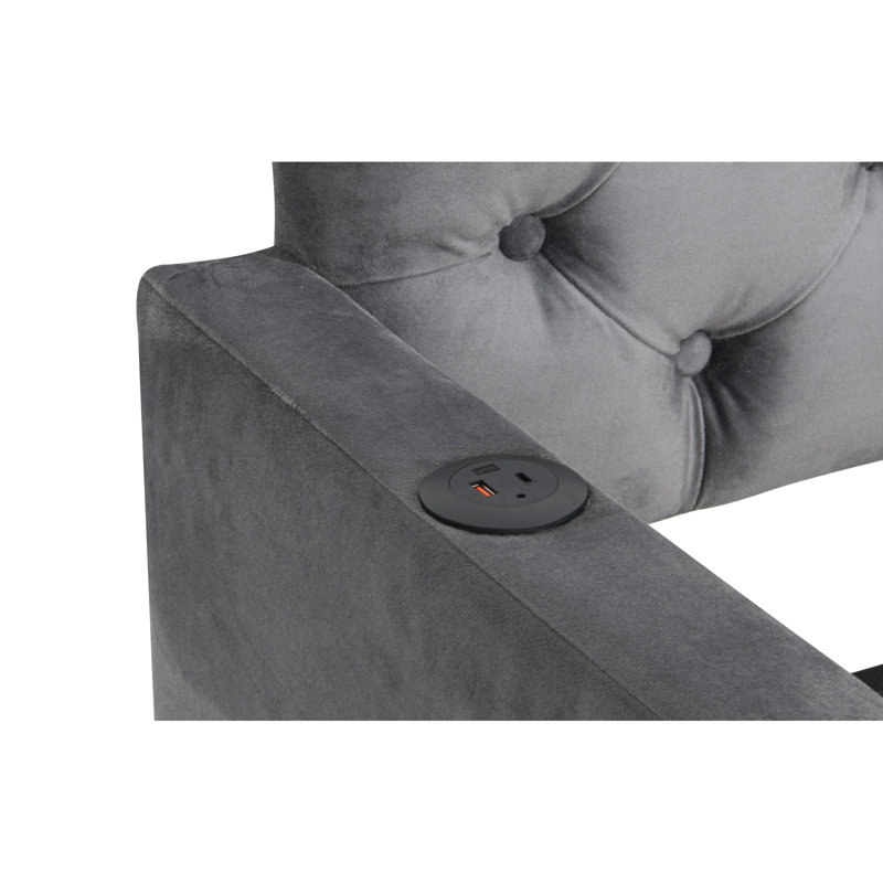 Elegant Twin Size Daybed With Trundle And - Dark Grey Velvet Upholstered Frame For Bedroom Bed Charging Outlet Comfortable Upholstery Living Room
